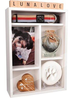 Pet Memorial Shadow Box with Shelves - Customizable Keepsake Display 8.5x12x3